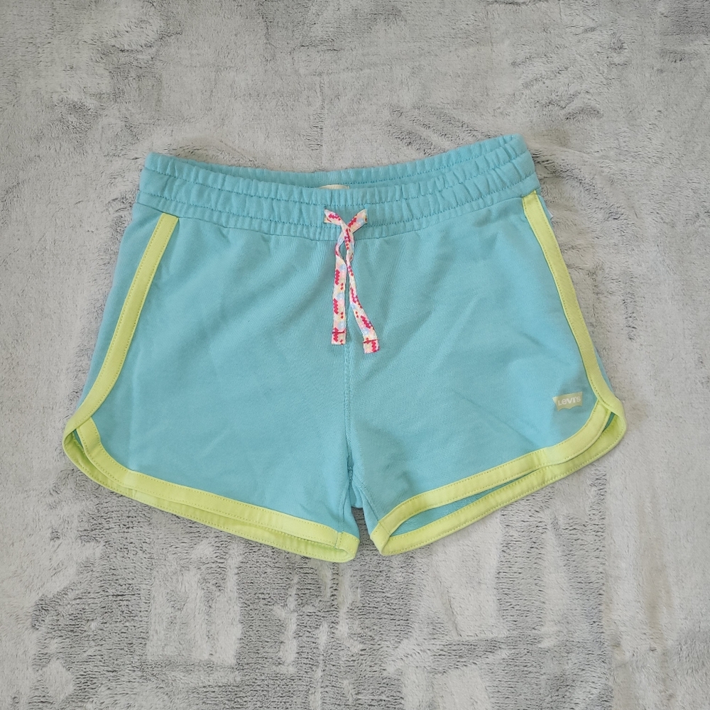 Levi's Girls Size XL 13-15 Yr Old Teal Knit Shorty Shorts Stretch Elastic Waist